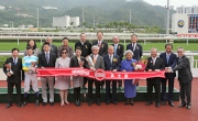 HKJC Stewards, top executives of the Chevalier International Holdings Limited and winning connections of Chevalier Cup winner All You Wish, smile for cameras at the trophy presentation ceremony.