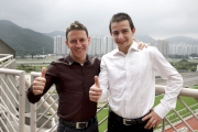 New Club Jockeys Gregory Benoist (left) and Vincent Cheminaud (right) meet the media representatives in a press session at Sha Tin racecourse this morning.