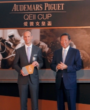 Dr. Simon S O Ip (right), Chairman of The Hong Kong Jockey Club and Mr. David von Gunten, CEO, Greater China of Audemars Piguet officiate at the barrier draw of Audemars Piguet QEII Cup.