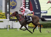 Photo 1, 2, 3<br>
The Dennis Yip-trained Secret Weapon (horse No 5), ridden by Nash Rawiller, wins the LONGINES Jockey Club Cup (G2 - 2000m) at Sha Tin Racecourse today.
