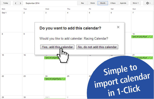 Simple to import calendar in 1-click